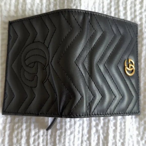 Gucci Black Chevron Quilted Leather Card Wallet with Gold GG - Picture 5 of 5